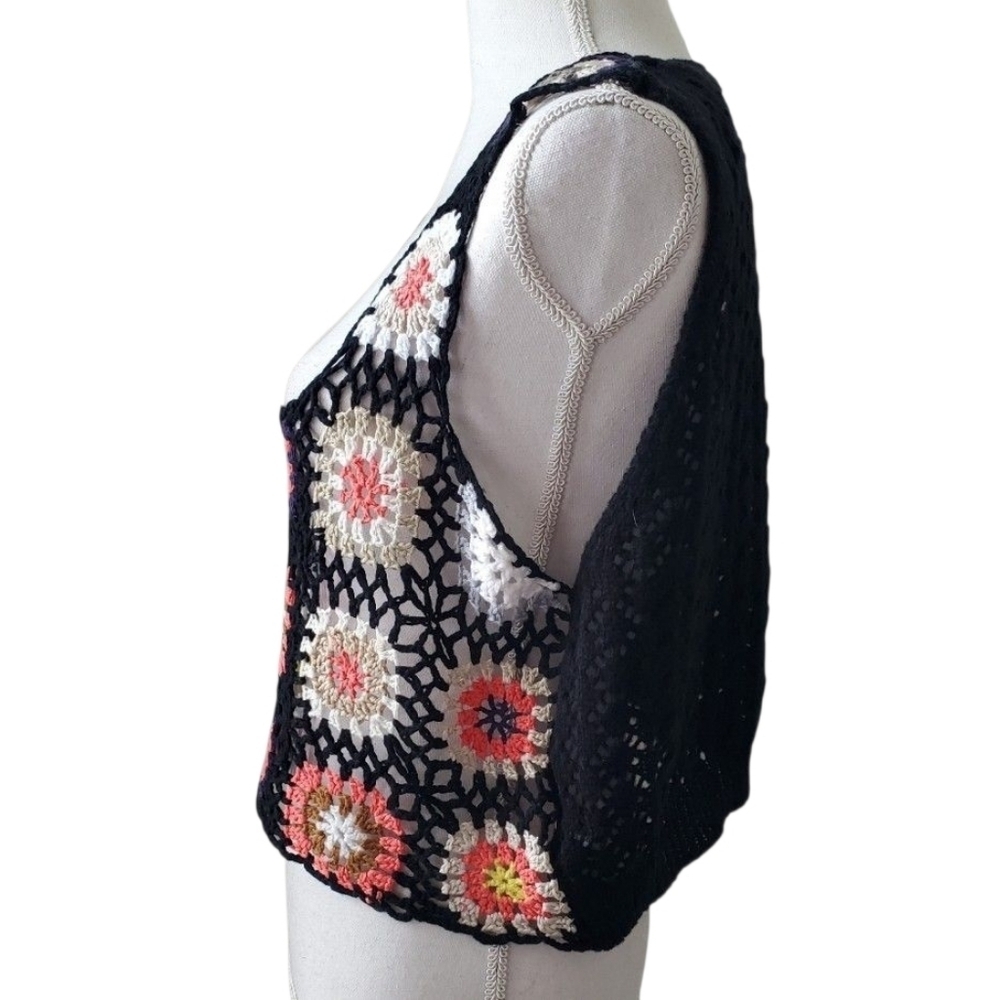 SHEIN Curve Sleeveless Black Multicolor Boho Granny Square Crochet Vest Size 2XL - Picture 2 of 8